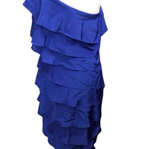 bebe Royal Blue Asymmetrical Ruffle Dress